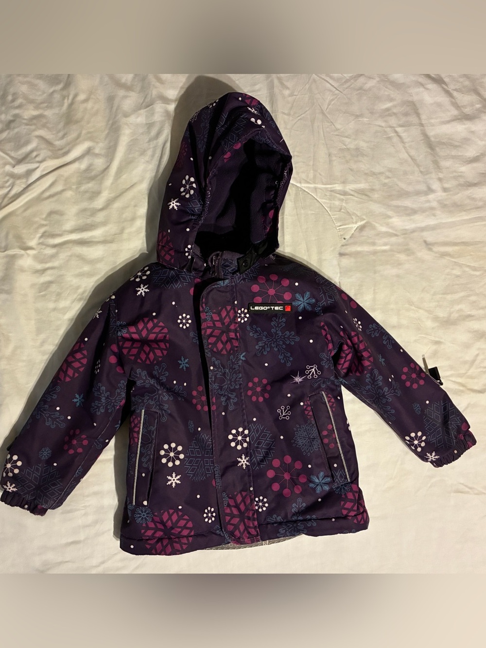 Girls' 2T purple winter ensemble - jacket, overalls, boots, ear warmer